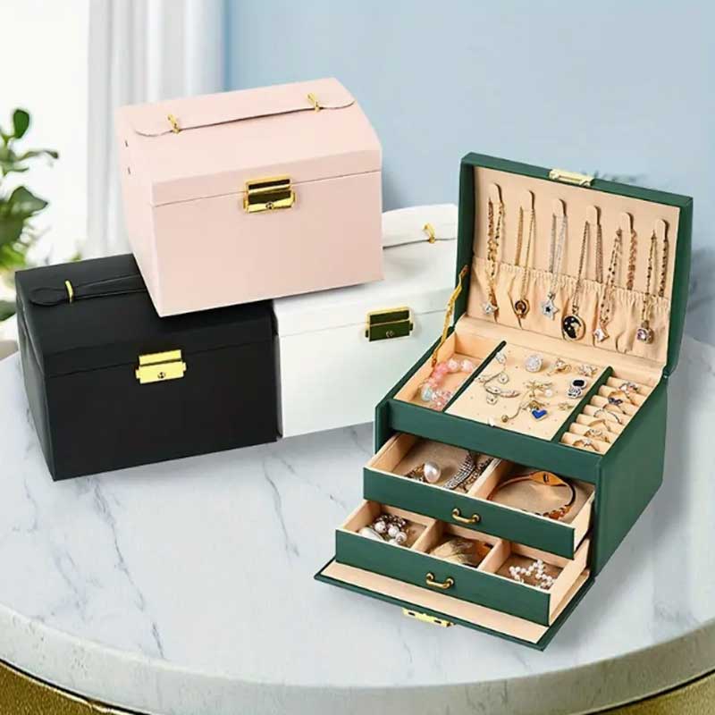 Lockbox Key Secure - Hand-Schmuckschatulle mit drei Schubladen, Aufbewahrungsbox für